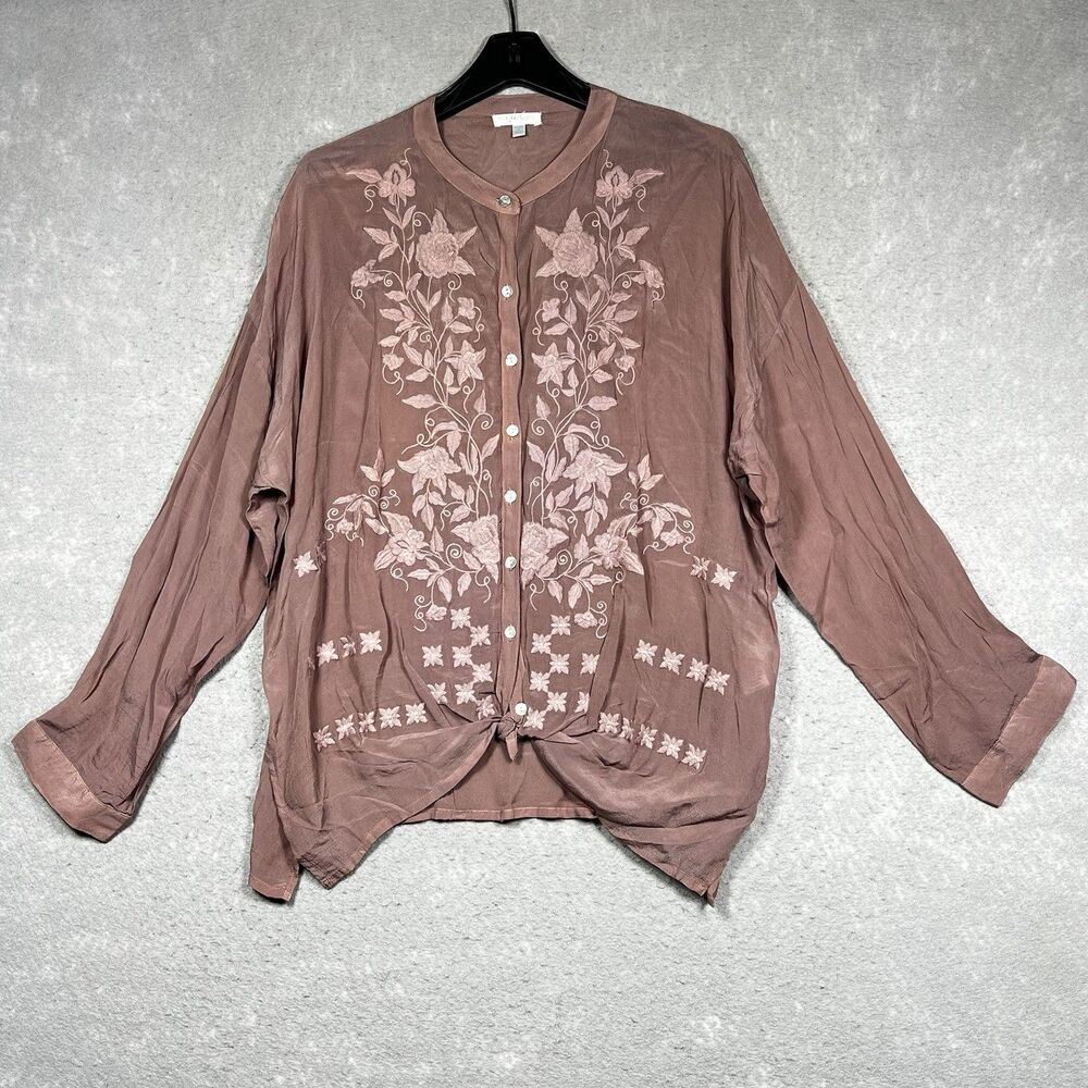 Kyla Seo Embroidered Floral Button-Front Blouse - Dusty Mauve